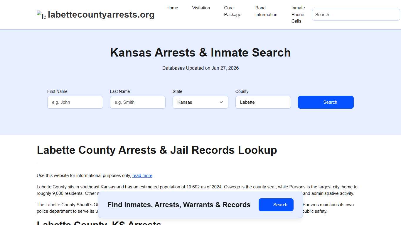 Labette County, KS Arrests, Warrants, Police Records Search