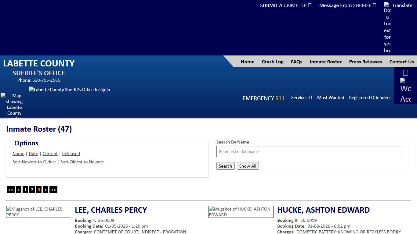 Inmate Roster - Page 3 Current Inmates Booking Date Ascending - Labette County Sheriff KS
