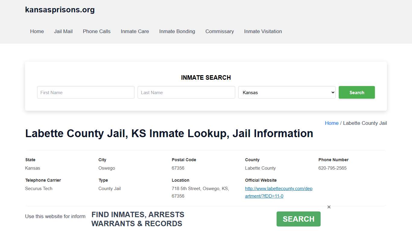 Labette County Jail, KS - Offender Locator, Contacts, Inmate Info